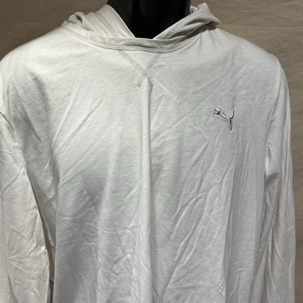 Puma Mens Large Lightweight Hoodie White Long Sleeve T-Shirt Cat Logo Pullover